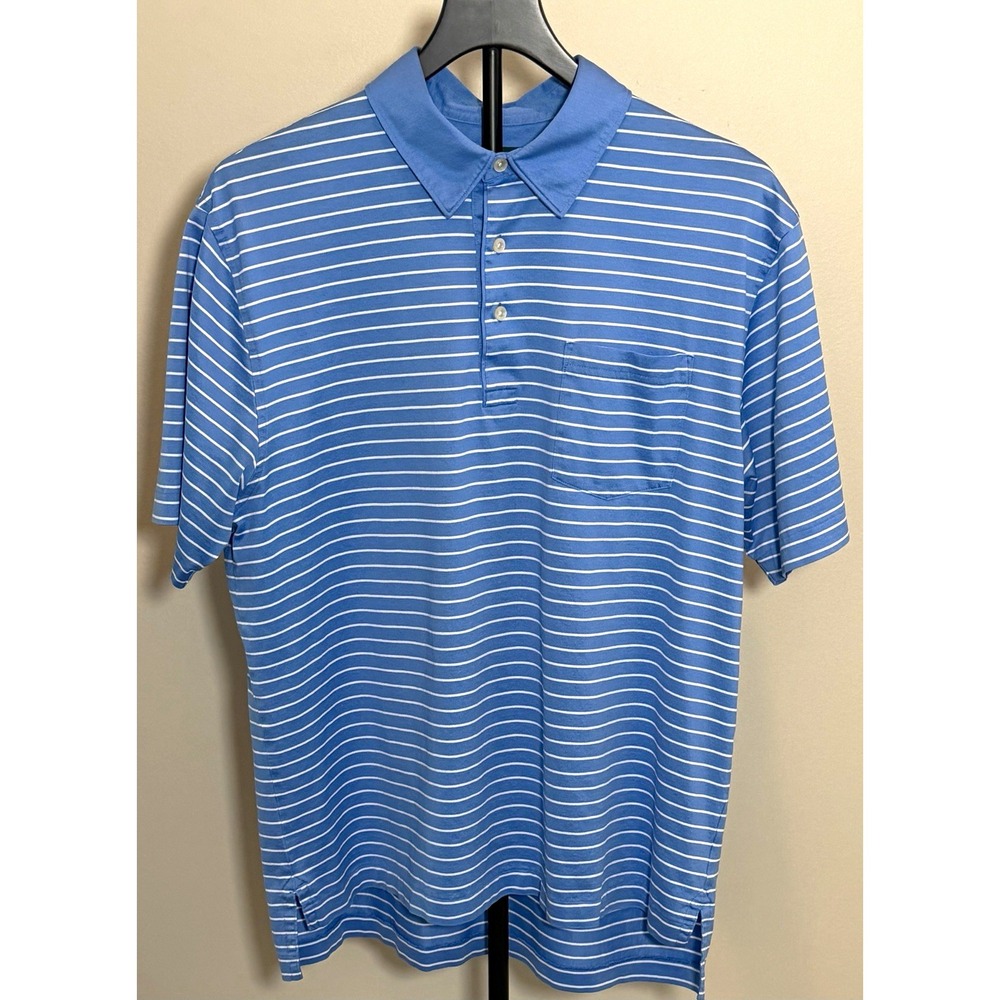 Brooks Brothers St Andrews Links Blue White Striped Polo Shirt Men's M Logo Golf